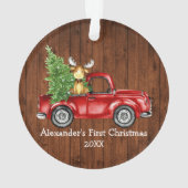 Baby First Christmas Red Truck Elche Rustikal Ornament (Rückseite)
