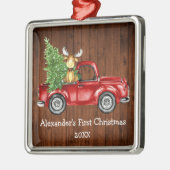 Baby First Christmas Red Truck Elche Rustikal Ornament Aus Metall (Links)