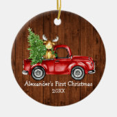 Baby First Christmas Red Truck Elche Rustikale Run Keramik Ornament (Vorne)