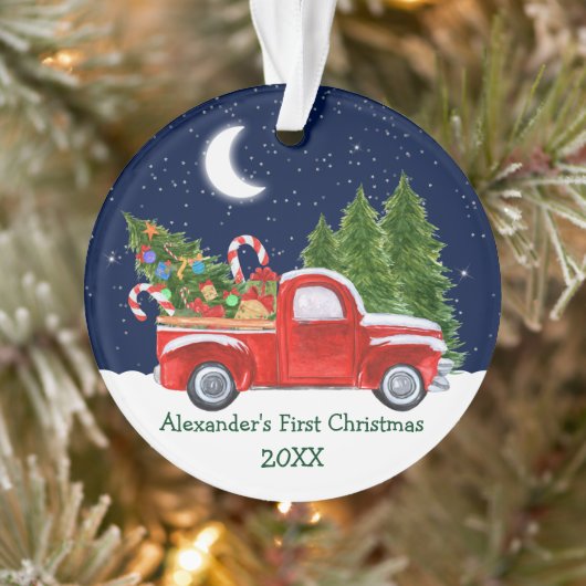Baby First Christmas Red Truck Forest Stars Ornament (Baum)