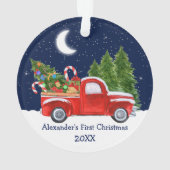 Baby First Christmas Red Truck Forest Stars Sky Ornament (Rückseite)