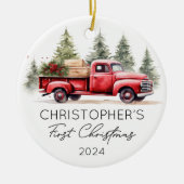 Baby First Christmas Red Truck Foto Keramik Ornament (Vorne)