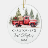 Baby First Christmas Red Truck Foto Keramik Ornament (Links)