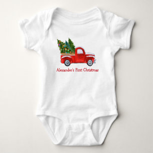 Baby First Christmas Red Truck Roter Name Baby Strampler