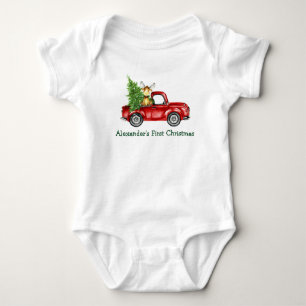Baby First Christmas Red Truck Tree Elche Strampler