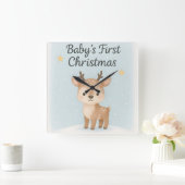 Baby first christmas reindeer cute gentle nursery quadratische wanduhr (Zuhause)