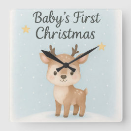 Baby first christmas reindeer cute gentle nursery  quadratische wanduhr
