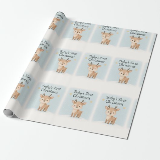 Baby first christmas reindeer cute pastel winter geschenkpapier (Ungerollt)
