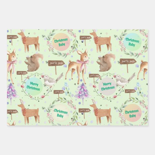 Baby First Christmas Rentier Baby Name hinzufügen Geschenkpapier Set (Vorderseite 2)