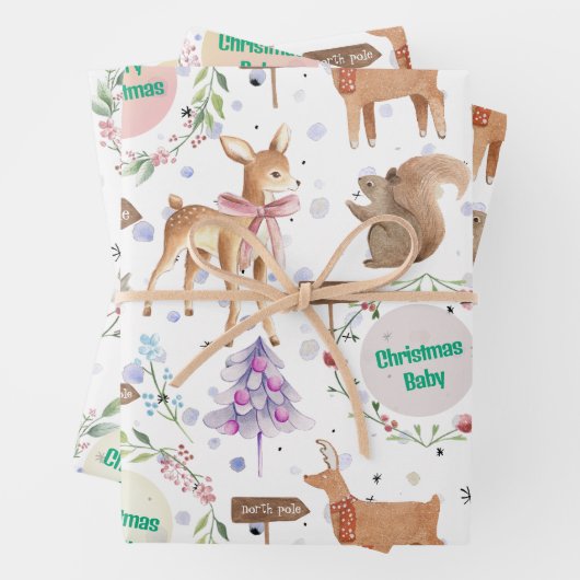 Baby First Christmas Rentier Baby Name hinzufügen Geschenkpapier Set (Beispiel)
