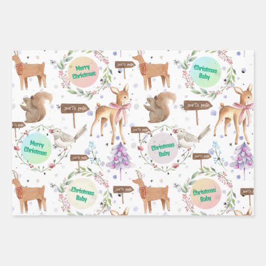 Baby First Christmas Rentier Baby Name hinzufügen Geschenkpapier Set (Vorderseite)