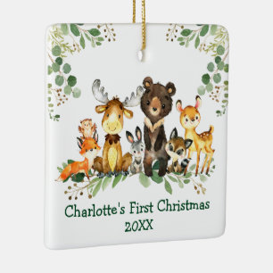 Baby First Christmas Rustic Animals Greenery FOTO Keramikornament