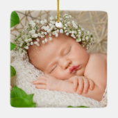 Baby First Christmas Rustic Animals Greenery FOTO Keramikornament (Rückseite)