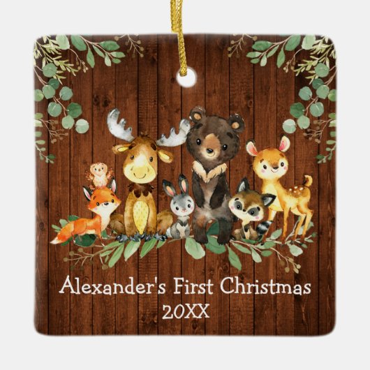 Baby First Christmas Rustic Animations FOTO Keramikornament (Vorderseite)