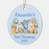 Baby First Christmas Safari Tiere Blue Keramik Ornament (Links)