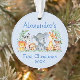 Baby First Christmas Safari Tiere Blue Ornament