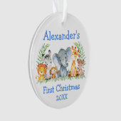 Baby First Christmas Safari Tiere Blue Round Ornament (Vorderseite)