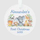 Baby First Christmas Safari Tiere Blue Round Ornament (Rückseite)