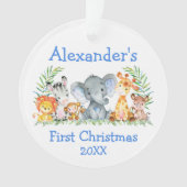 Baby First Christmas Safari Tiere Blue Round Ornament (Vorderseite)