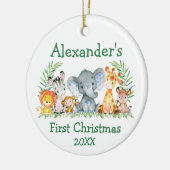 Baby First Christmas Safari Tiere Grüne Runde Keramik Ornament (Links)