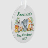 Baby First Christmas Safari Tiere Grüne Runde Ornament (Vorderseite)
