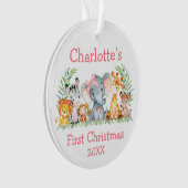 Baby First Christmas Safari Tiere Pink Bow Ornament (Vorderseite)