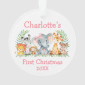 Baby First Christmas Safari Tiere Pink Bow Ornament (Rückseite)