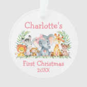 Baby First Christmas Safari Tiere Pink Bow Ornament (Vorderseite)