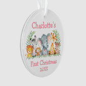 Baby First Christmas Safari Tiere Rosa Runde Ornament (Vorderseite)