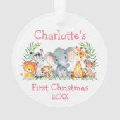 Baby First Christmas Safari Tiere Rosa Runde Ornament (Rückseite)
