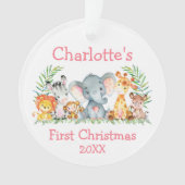 Baby First Christmas Safari Tiere Rosa Runde Ornament (Vorderseite)