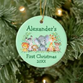 Baby First Christmas Safari Tiere Runde Green Keramik Ornament