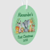 Baby First Christmas Safari Tiere Runde Green Ornament (Vorderseite)