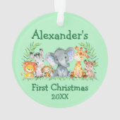 Baby First Christmas Safari Tiere Runde Green Ornament (Rückseite)