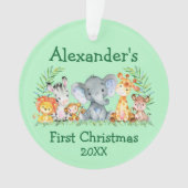 Baby First Christmas Safari Tiere Runde Green Ornament (Vorderseite)