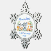 Baby First Christmas Safari Tiere Schneeflocken Zinn-Ornament (Rechts)