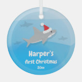 Baby First Christmas Shark Glass Ornament (Vorderseite)