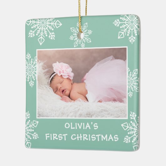 Baby First Christmas Snowflakes 2 Foto Minze Green Keramikornament (Links)