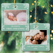 Baby First Christmas Snowflakes 2 Foto Minze Green Keramikornament