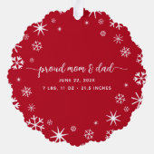 Baby First Christmas Snowflakes Neue Eltern Script Ornament Karte (Rückseite)