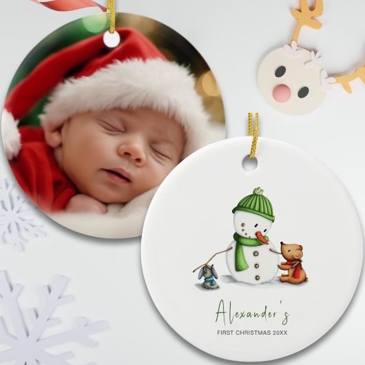Baby First Christmas Snowman Foto Keramik Ornament