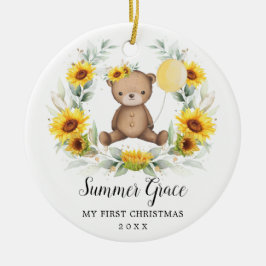 Baby First Christmas Teddy Bär Sonnenblumenkranz Keramik Ornament