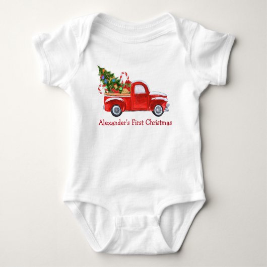Baby First Christmas Truck Candy Canes Red Baby Strampler (Vorderseite)