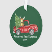 Baby First Christmas Truck Elche FOTO BACK Green Ornament (Vorderseite)