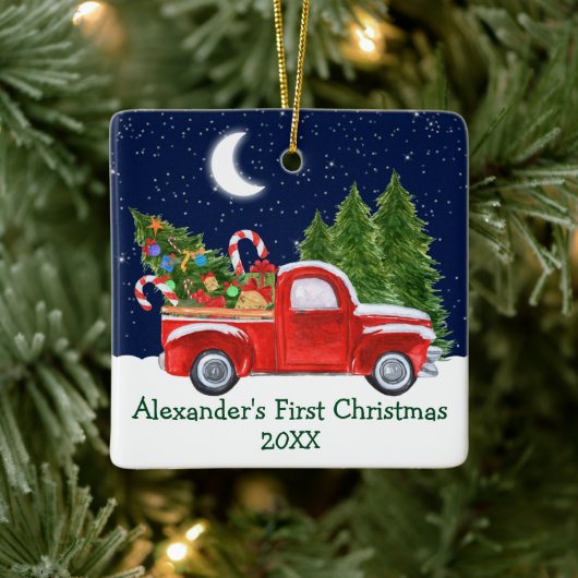 Baby First Christmas Truck Forest Stars Keramikornament (Baum)