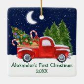 Baby First Christmas Truck Forest Stars Keramikornament (Rückseite)