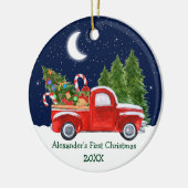 Baby First Christmas Truck Forest Stars Runde Keramik Ornament (Links)
