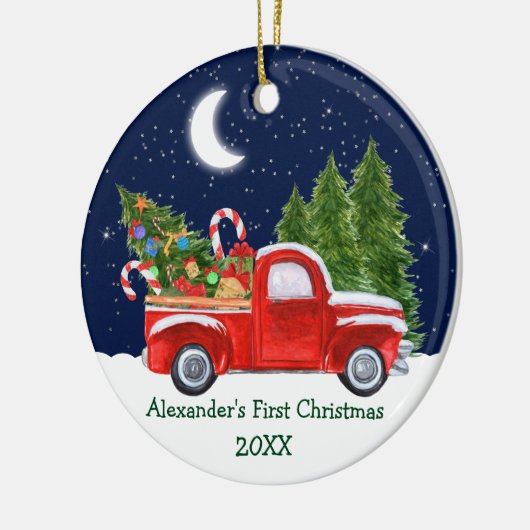 Baby First Christmas Truck Forest Stars Runde Keramik Ornament (Links)