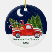 Baby First Christmas Truck Forest Stars Runde Keramik Ornament (Hinten)