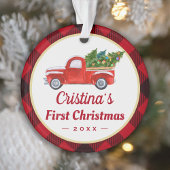 Baby First Christmas Truck Rotes Kariertes Foto Ornament